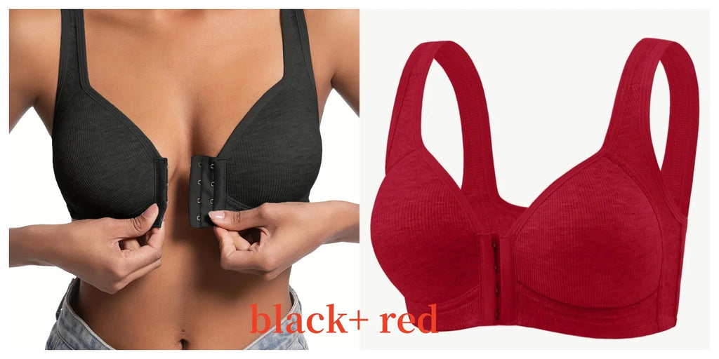 Sujetador de mujer sin aros con cierre frontal, color sólido, cobertura total, copas fijas, más consideradas para personas de mediana edad y mayores individuales