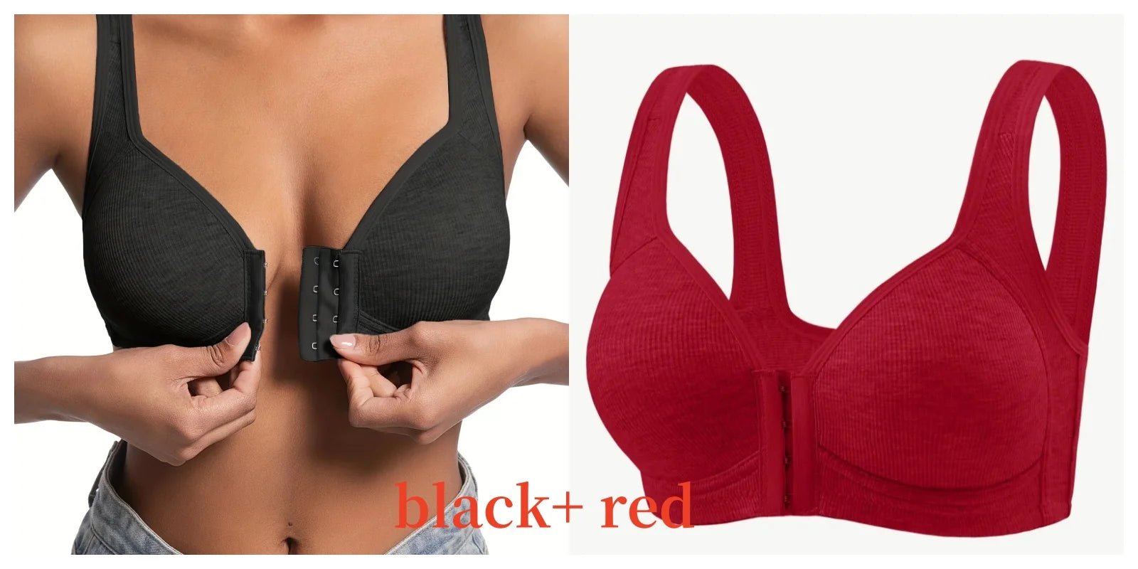 Sujetador de mujer sin aros con cierre frontal, color sólido, cobertura total, copas fijas, más consideradas para personas de mediana edad y mayores individuales