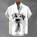 Novedad de verano para hombre, camisa de manga corta con estampado de gato artístico, camisa de manga corta de lino Vintage para hombre, Top informal