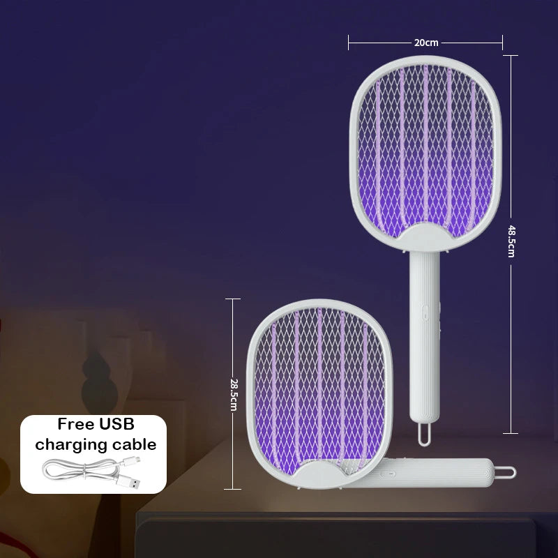 Matamosquitos eléctrico plegable de 3000V, trampa para moscas recargable por USB, matamoscas, raqueta, mata insectos con luz UV, Exterminador de insectos