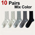 5/10 pares de calcetines de tubo medio de malla de Color sólido para mujer, calcetines informales ligeros transpirables de moda con borde ondulado estilo Ballet