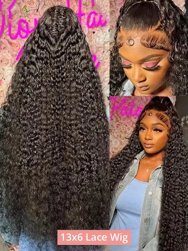Peluca frontal de encaje HD 13x6 con densidad del 250%, cabello humano virgen rizado de onda profunda, pre-arrancada, con ondas de agua, para mujeres negras, brasileña