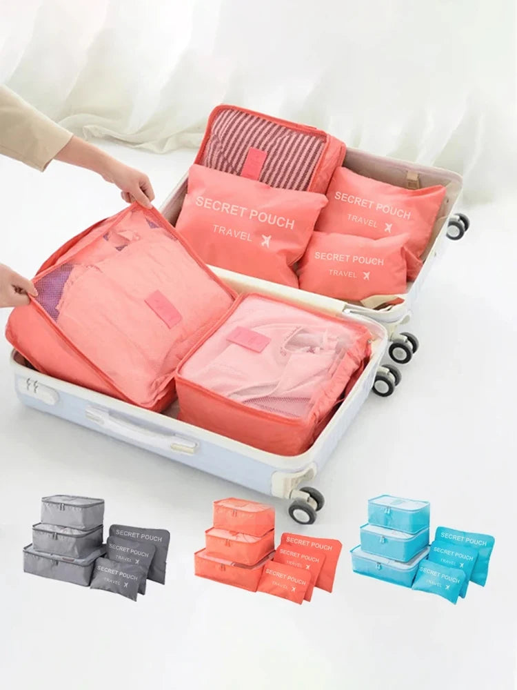 6 unids/set bolsa de almacenamiento de viaje rosa/azul/gris bolsa de almacenamiento de ropa interior impermeable de gran capacidad bolsa con cremallera