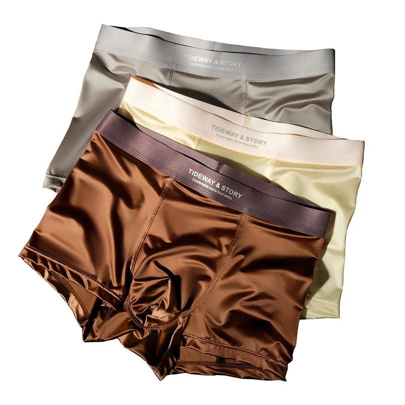 Ropa interior para hombre, pantalones cortos de cuatro esquinas de esquina plana transpirables de seda satinada de lujo ligera de alta gama, seda helada, sin marcas, 4 Uds.