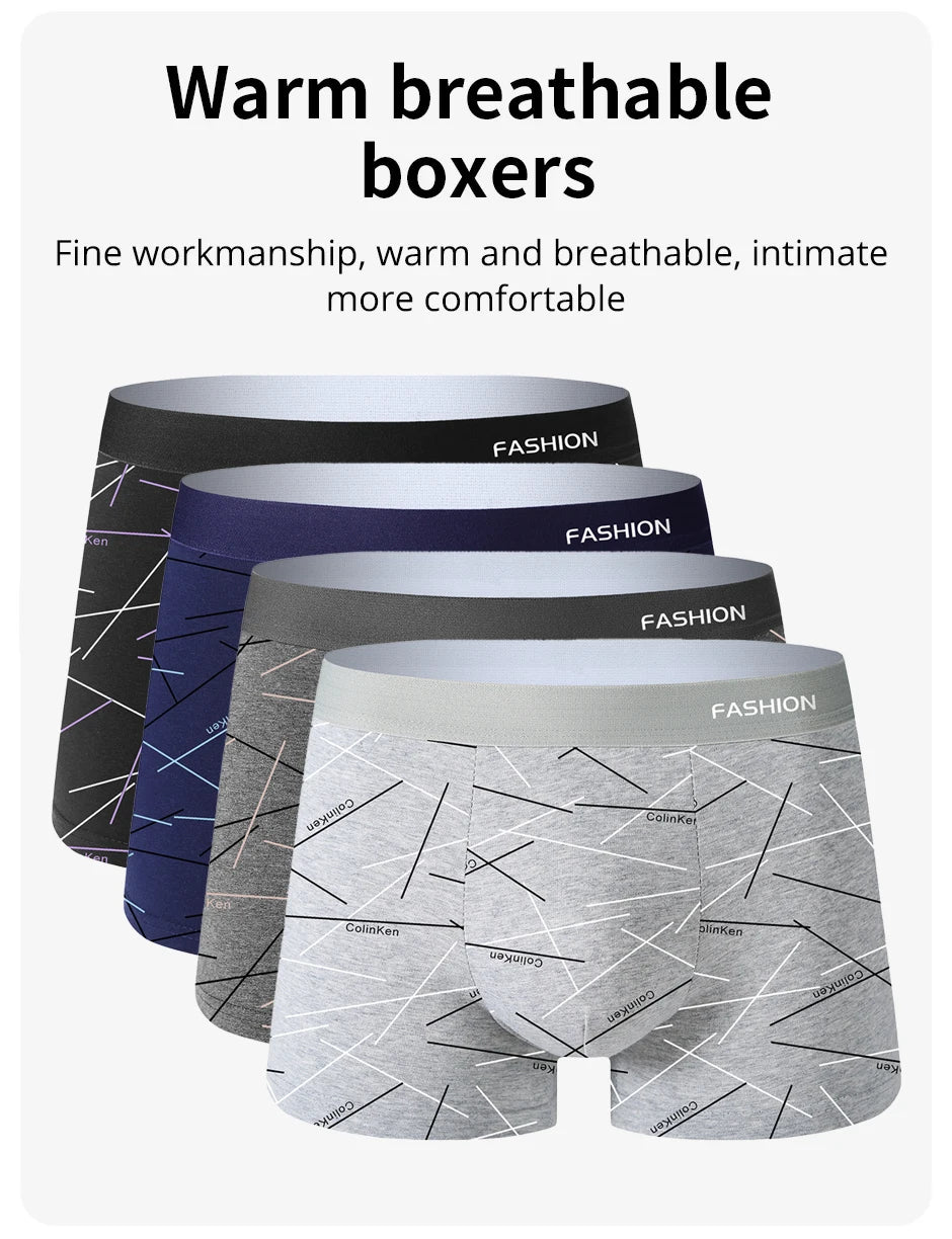 Ropa interior para hombre 4 Uds., calzoncillos boxer íntimos con estampado de líneas diarias cómodos, suaves y a la moda, boxers deportivos y transpirables