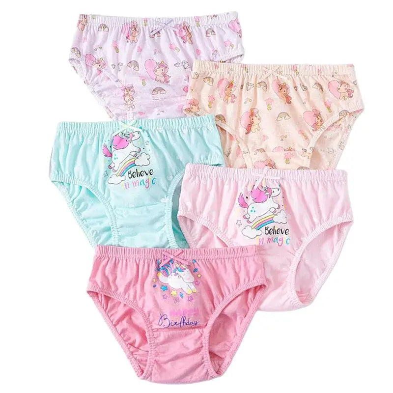2/5/10 Uds bragas de algodón para niñas lindo gato unicornio Arco Iris varios patrones de dibujos animados calzoncillos para niñas ropa interior cómoda y suave para niños