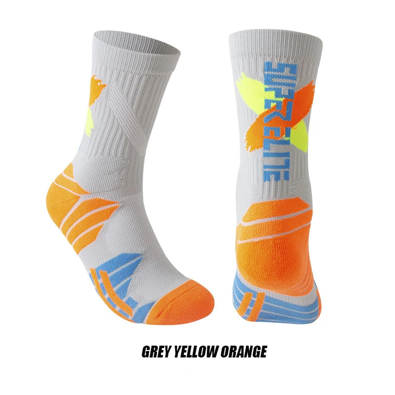 Calcetines deportivos profesionales para hombre, medias de tubo alto, con fondo grueso, absorbente de golpes, contraste de Color, Elite, 1 par