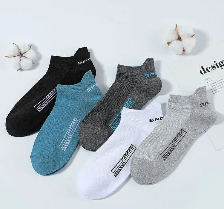 5 pares de calcetines tobilleros de alta calidad para hombre, calcetines deportivos de algodón transpirables, calcetines de malla informales atléticos de verano de corte fino corto Sokken talla 38-45