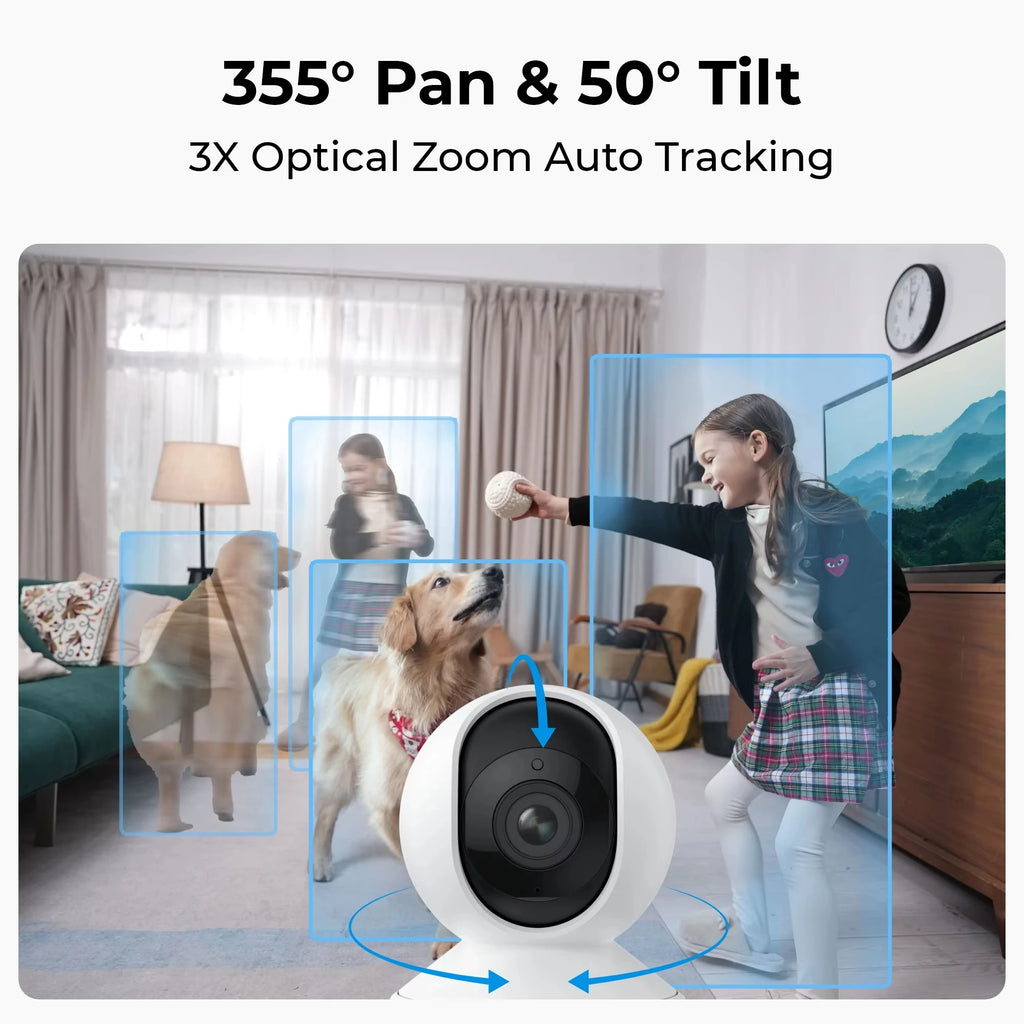 Cámara IP WiFi REOLINK E1 Pro 3K 5MP PT con Seguimiento Automático, Monitor para Bebés, Detección de Personas/Mascotas/Llanto, Audio Bidireccional, Cámara de Seguridad