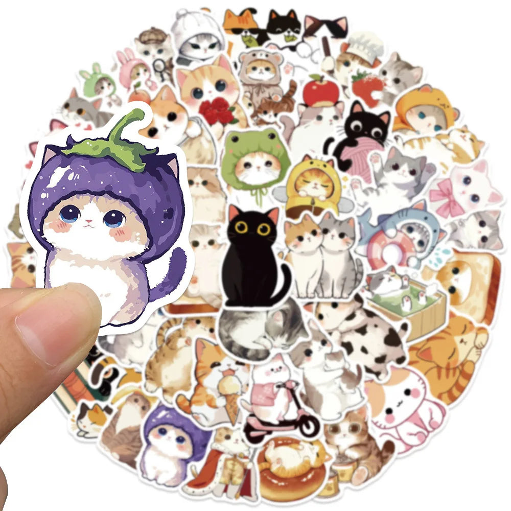 50 Uds. De pegatinas de dibujos animados de gato, decoración artesanal, maleta, álbum de recortes, teléfono, portátil, papelería, gatito, pegatina de juguete para niños