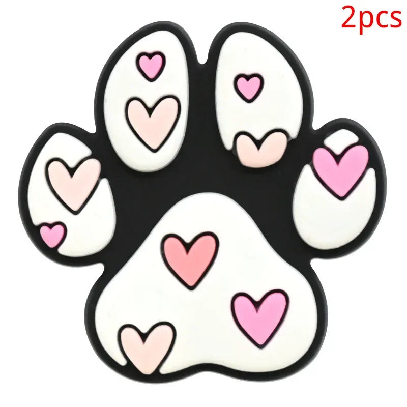 Bonita huella de pata de perro de dibujos animados, 2 uds., hebillas de PVC para zapatos, dijes, accesorios, decoraciones para zuecos, pulseras de zapatillas, regalo de fiesta DIY para niños