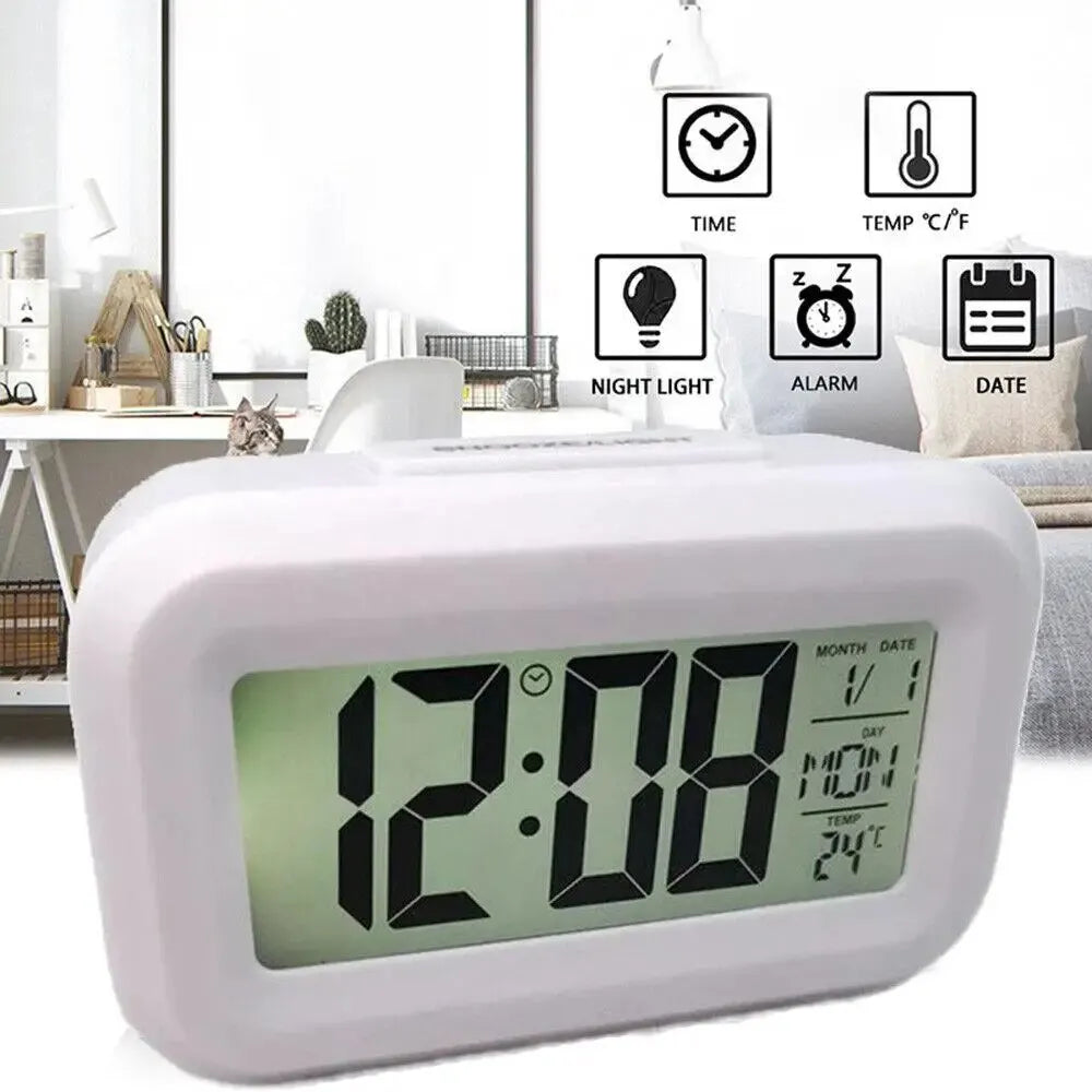Reloj con alarma digital LED, retroiluminación, calendario de datos, reloj electrónico multifunción, reloj de mesa