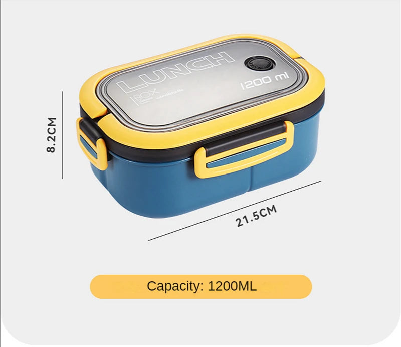 Fiambrera Bento de 2 capas con cuchara y tenedor para niños, contenedores de comida de Microwae de alta capacidad, portátiles, a prueba de fugas, para oficina y Camping, 1200ML
