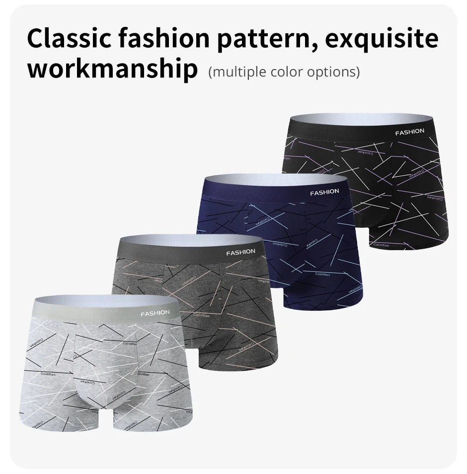Ropa interior para hombre 4 Uds., calzoncillos boxer íntimos con estampado de líneas diarias cómodos, suaves y a la moda, boxers deportivos y transpirables