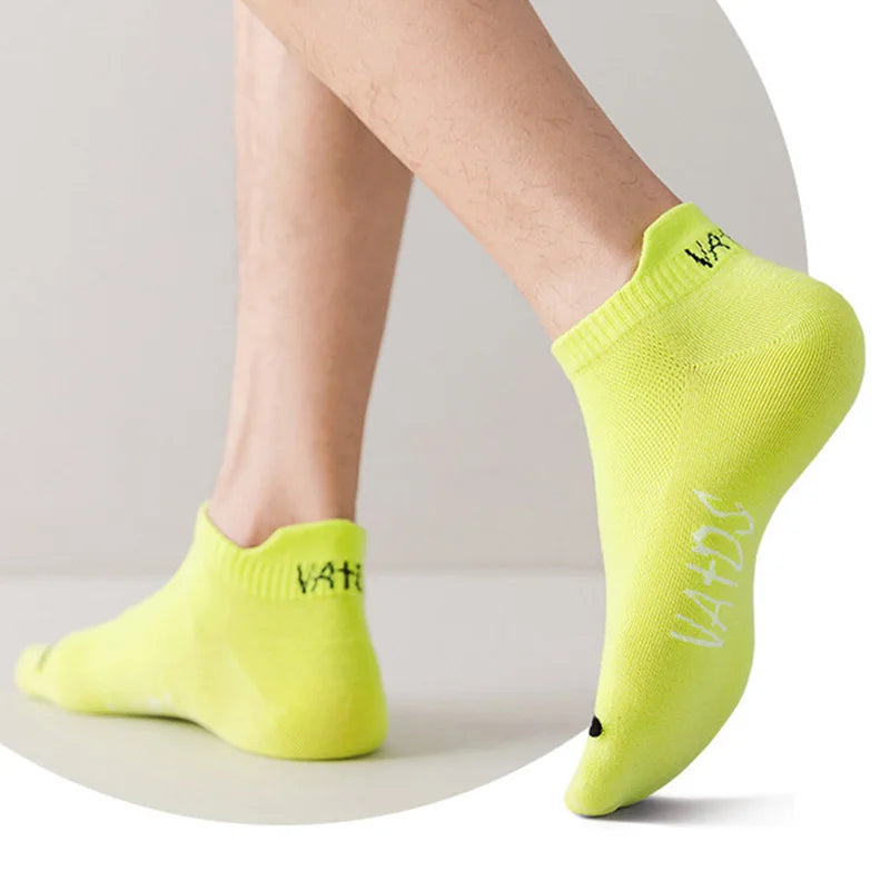 5 pares de calcetines de tobillo de color brillante sin mostrar calcetines transpirables para hombre, desodorante deportivo de moda callejera, calcetines invisibles para correr de viaje