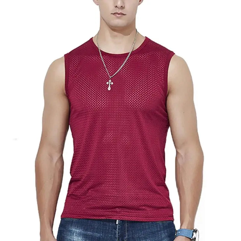 Camisetas sin mangas de malla de seda helada para hombre, camiseta sin mangas transparente para culturismo, chaleco de Fitness, camisetas musculosas de malla para hombre, 1 ud.