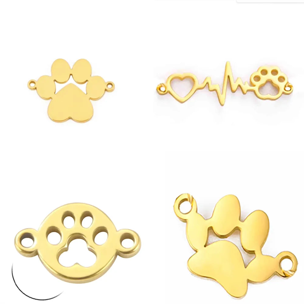 Cazador-abalorios con huella de pata de perro y gato, para fabricación de joyas, animales de acero inoxidable, 2 agujeros, colgantes DIY para pulsera y collar 2026