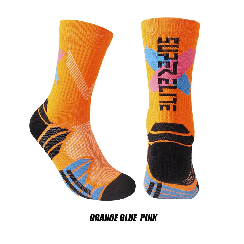 Calcetines deportivos profesionales para hombre, medias de tubo alto, con fondo grueso, absorbente de golpes, contraste de Color, Elite, 1 par