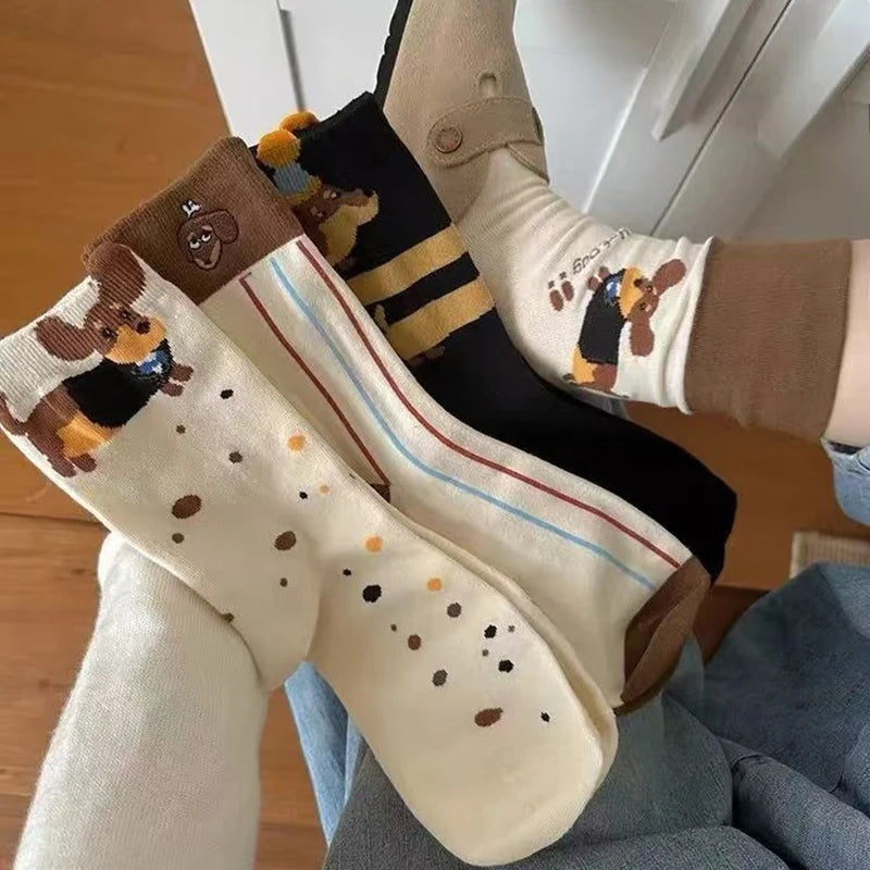 【N】 Calcetines divertidos de algodón con animales de perro salchicha, calcetines lindos y cálidos con estampado de dibujos animados de perro salchicha para otoño e invierno
