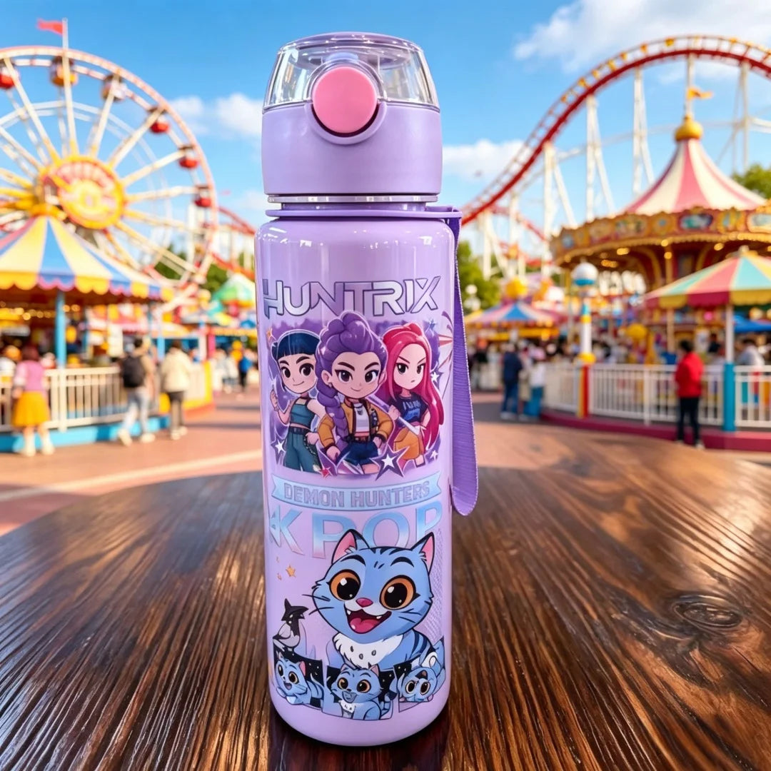Botella de agua con figura de dibujos animados, taza portátil con pajita para exteriores para niños, deportes de verano para niñas, a prueba de fugas, linda