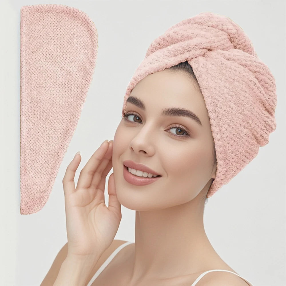 Toalla para el cabello de color sólido Gorro para el cabello seco texturizado 9,8 "X 25,5" toalla absorbente para el cabello para mujeres con botones