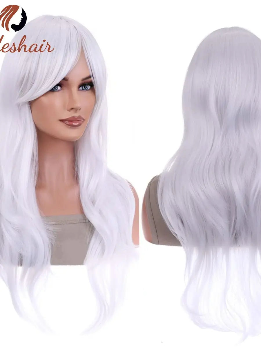 Peluca sintética Aideshair, pelucas de moda de 28 "y 70cm de largo, pelo rizado ondulado, peluca resistente al calor, peluca de Cosplay para mujeres con gorro de peluca gratis