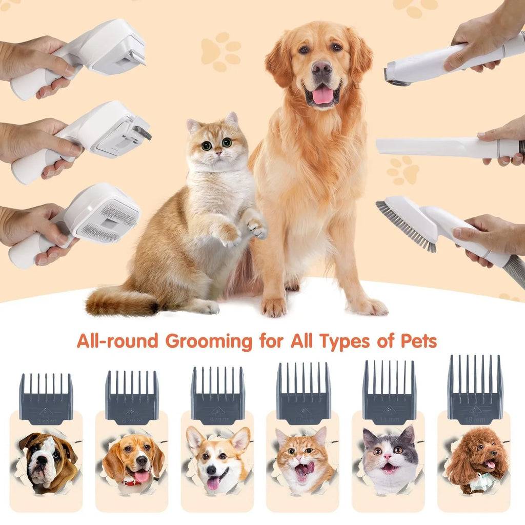 Kits de aseo para mascotas 6 en 1, aspirador de pelo de perro, potente succión para pelo largo o corto, afeitadoras para perros y gatos