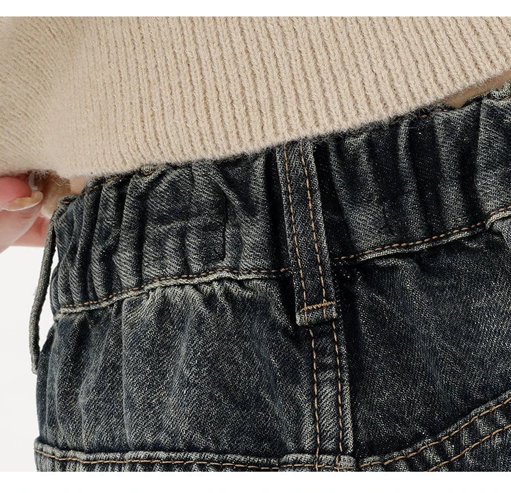 Ropa de calle Harajuku, moda Retro, pantalones vaqueros de cintura alta para mujer, pantalones vaqueros holgados rectos de pierna ancha Y2K, pantalones holgados
