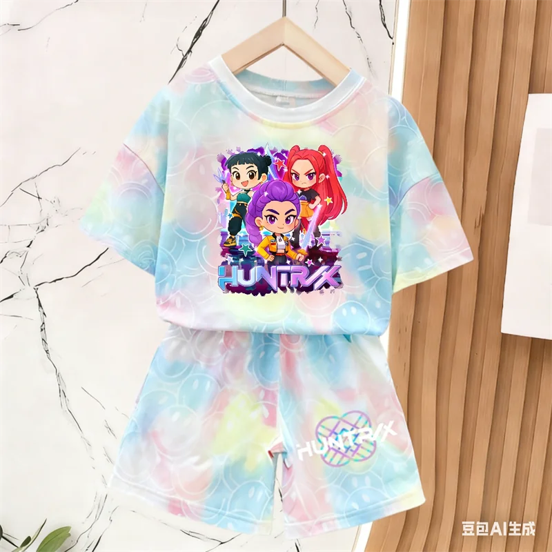 Nuevo Conjunto de Camiseta y Pantalones para Niñas, Ropa de Verano, Conjunto de Manga Corta con Estampado de Cara Sonriente, Conjunto de Camiseta y Pantalones Cortos para Niños