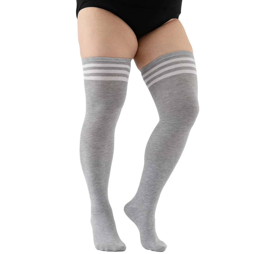 Calcetines largos a rayas blancas y negras, medias altas hasta el muslo elásticas por encima de la rodilla de talla grande, calentadores de piernas para Otoño e Invierno para mujeres de gran tamaño XL
