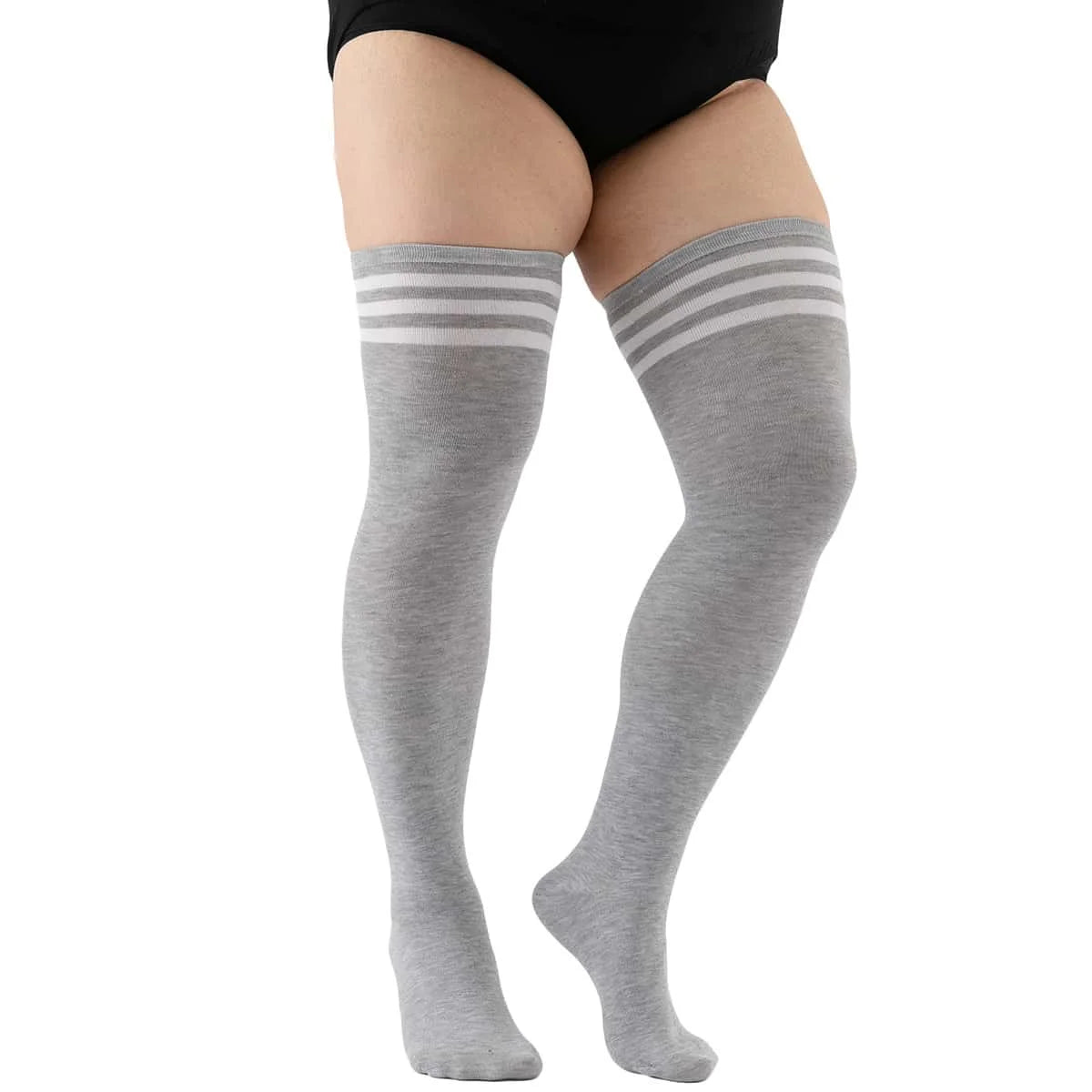 Calcetines largos a rayas blancas y negras, medias altas hasta el muslo elásticas por encima de la rodilla de talla grande, calentadores de piernas para Otoño e Invierno para mujeres de gran tamaño XL