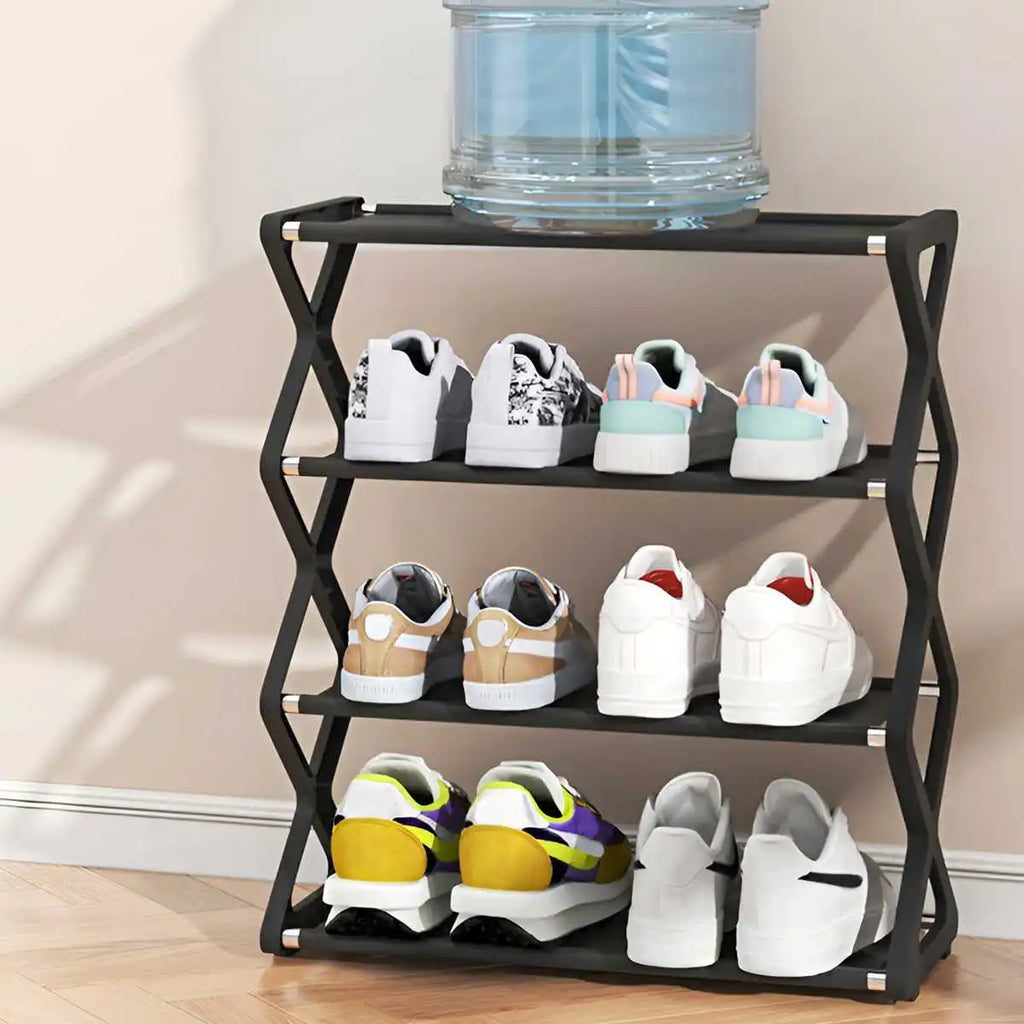 Zapatero de 4 Niveles en Forma de X, Multifuncional, a Prueba de Polvo, para Dormitorios, Entradas, Pasillos y Habitaciones