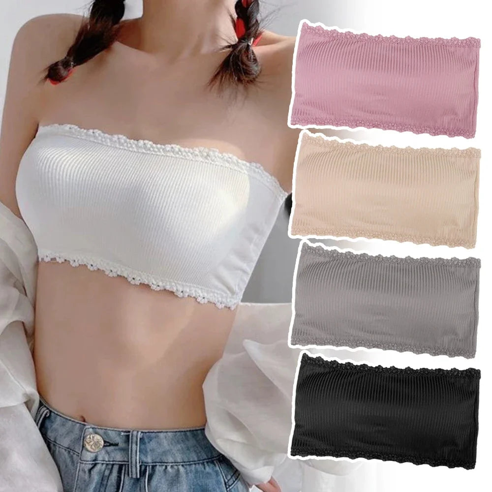 Sujetadores sin tirantes de verano para mujer, Tops sexis de encaje en la espalda para el pecho, ropa interior transpirable sin costuras, sujetador Invisible sólido para envolver el pecho
