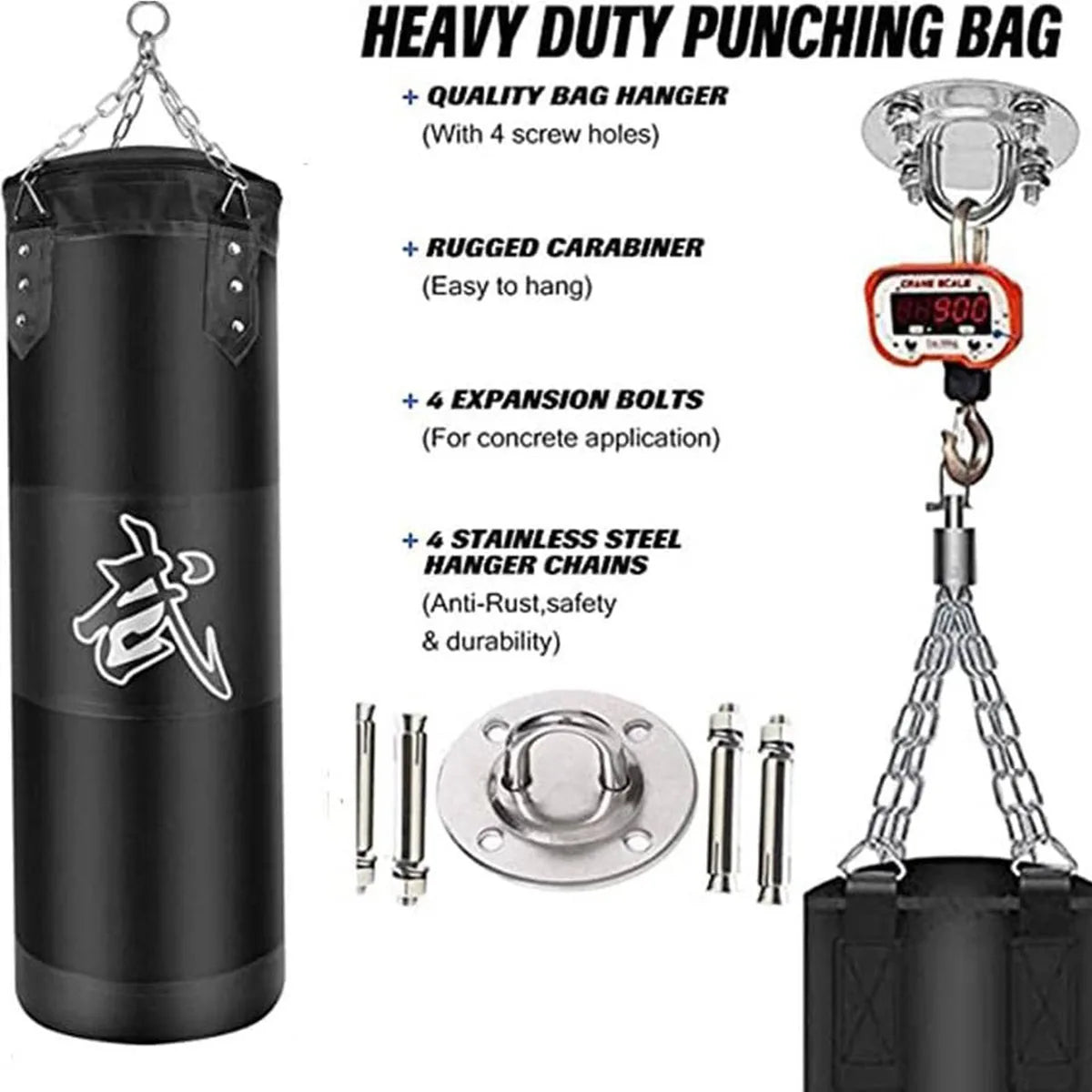 Juego de saco de boxeo pesado con gancho de techo, cadena de acero colgante, bolsa pesada para adultos, Muay Thai, MMA, Taekwondo, entrenamiento de gimnasio en casa