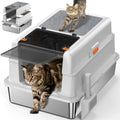 Caja de arena para gatos grande de acero inoxidable XXXL con tapa y almohadilla raspadora, 70 cm adecuada para cajas de arena para gatos de acero inoxidable extragrandes, 180 °     Tapa abatible y diseño tres en uno, adecua