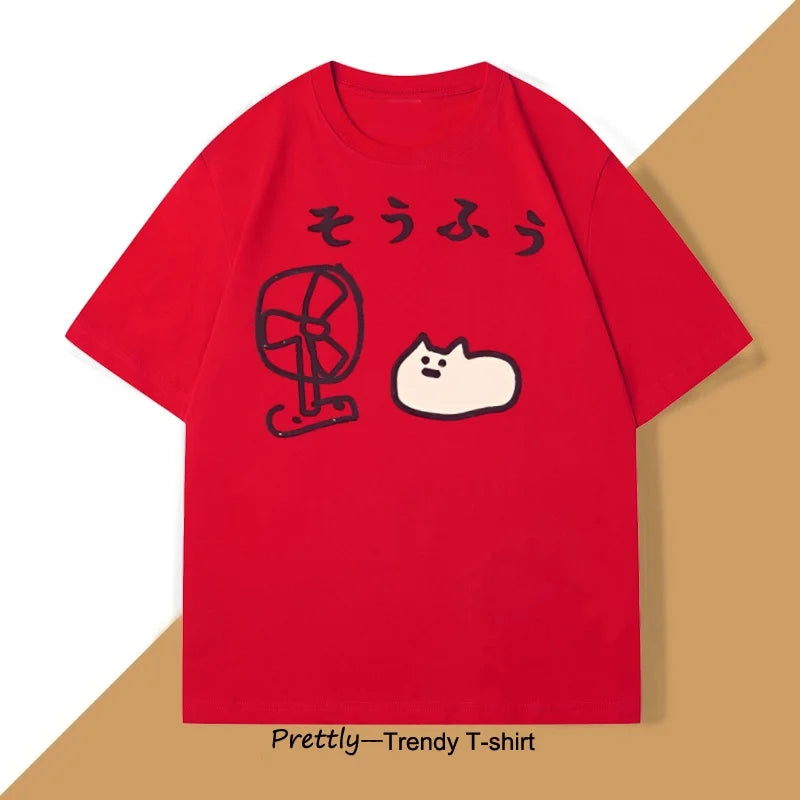 Camiseta de estilo japonés para hombre y mujer, camiseta divertida de manga corta de algodón, camisetas gráficas, ropa de calle de verano, camisetas estampadas