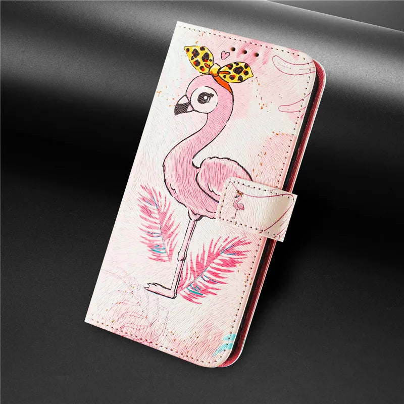 13 Funda de teléfono de cuero para iPhone 13 12 Mini 11 Pro 13Pro 12Pro Max 11Pro Coque Flip Cover Wallet fundas pintadas magnéticas gato oso