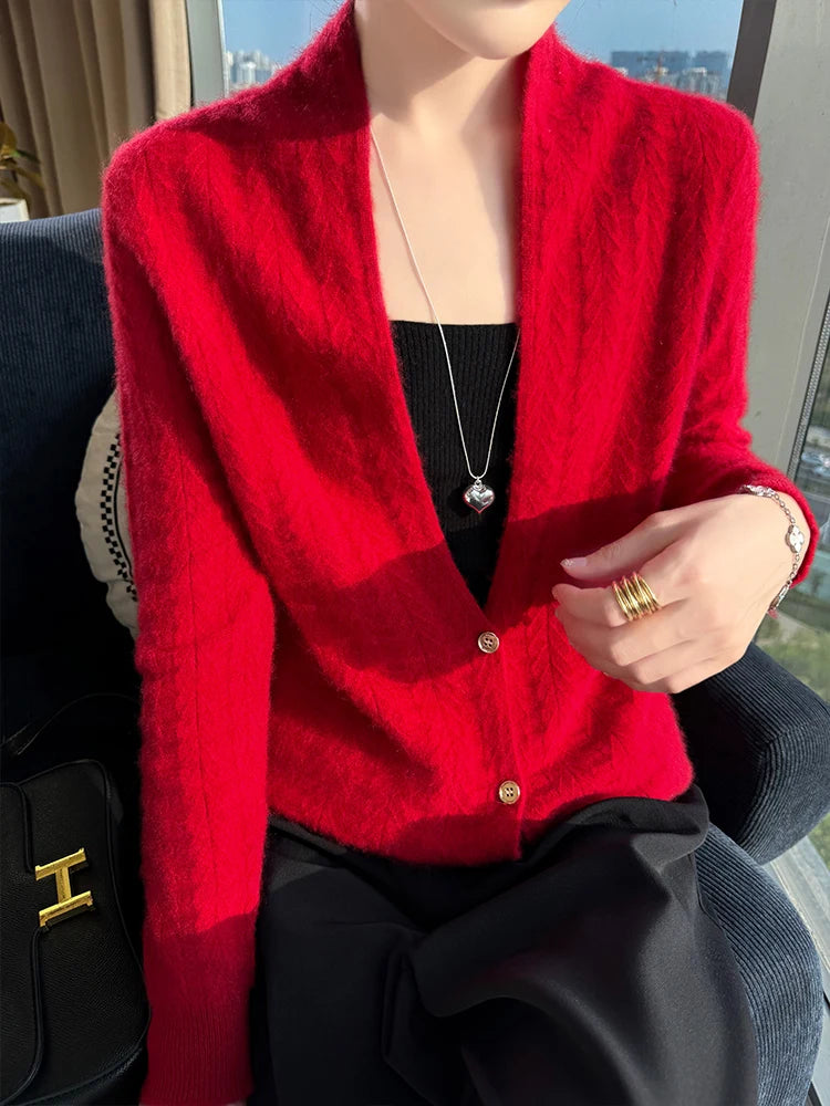 Cárdigan con cuello de bufanda para mujer, Tops, Otoño Invierno, nuevo suéter elegante de lana merina de 100%, suéter de lana elegante para mujer, blusa suave elegante