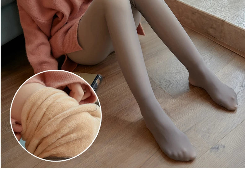 Bas thermiques en molleton pour femme, collant polaire femme ,collants chauds et Sexy, translucides, Slim, épais, en velours élastique, pour l'hiver,collant thermique femme effet peau,legging polaire femme