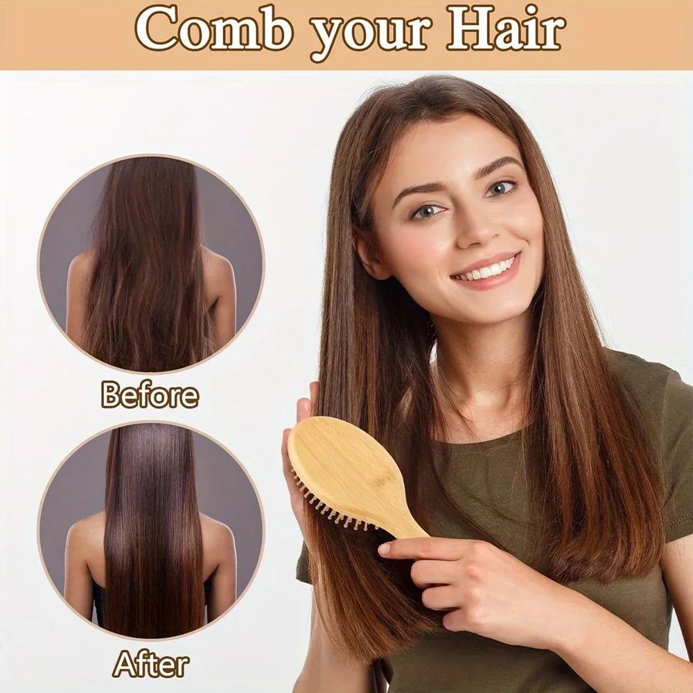 Peine de paleta de bambú Natural, peine con cojín de aire, masaje del cuero cabelludo, peine antiestático sin enredos, especial para pelucas de cabello real