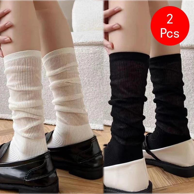 Calcetines de estilo Lolita Y2K para mujer, medias largas y holgadas hasta la rodilla, transpirables, informales, de encaje, suaves, coreanas, 2 uds.