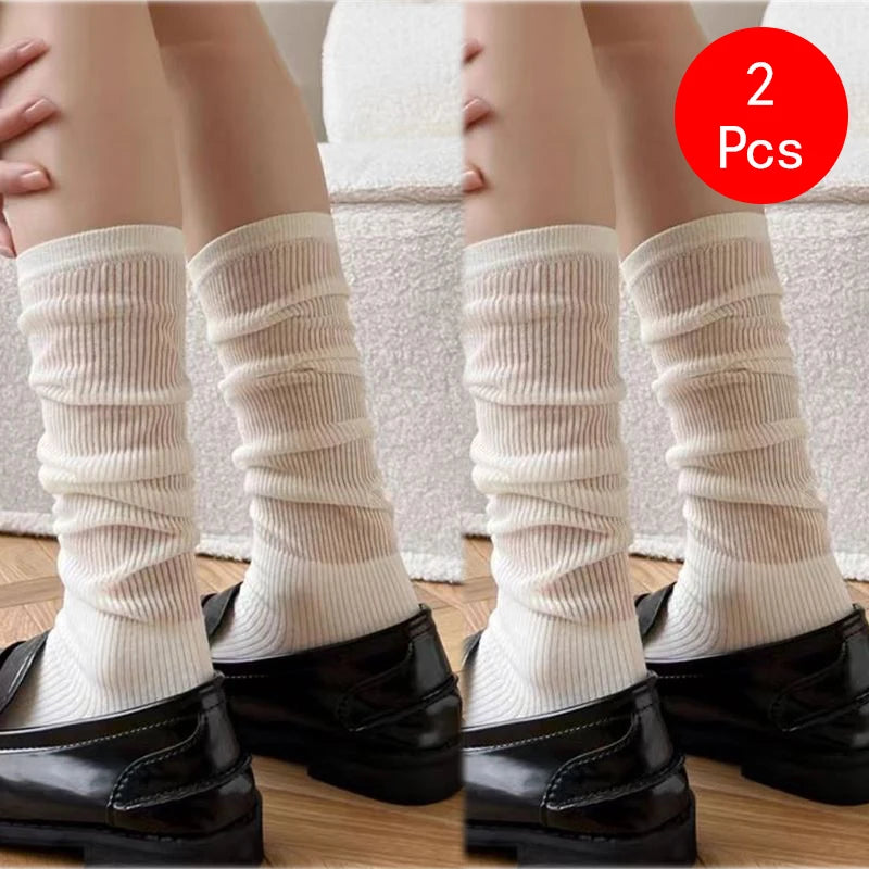 Calcetines de estilo Lolita Y2K para mujer, medias largas y holgadas hasta la rodilla, transpirables, informales, de encaje, suaves, coreanas, 2 uds.