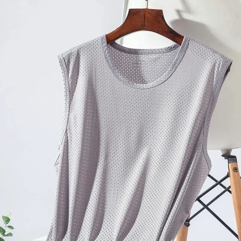 Camisetas sin mangas de malla de seda helada para hombre, camiseta sin mangas transparente para culturismo, chaleco de Fitness, camisetas musculosas de malla para hombre, 1 ud.