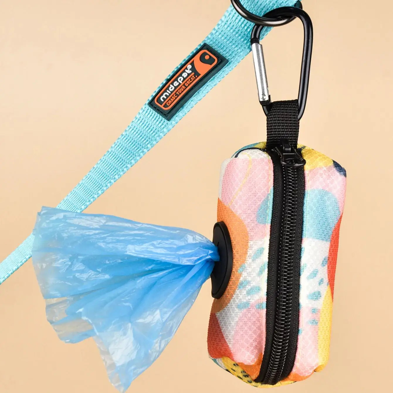 Dispensador de soporte para bolsa de excrementos de mascotas, diseño bonito con estampado abstracto, sin bolsa y correas para excrementos, se puede conectar con cualquier correa para perros