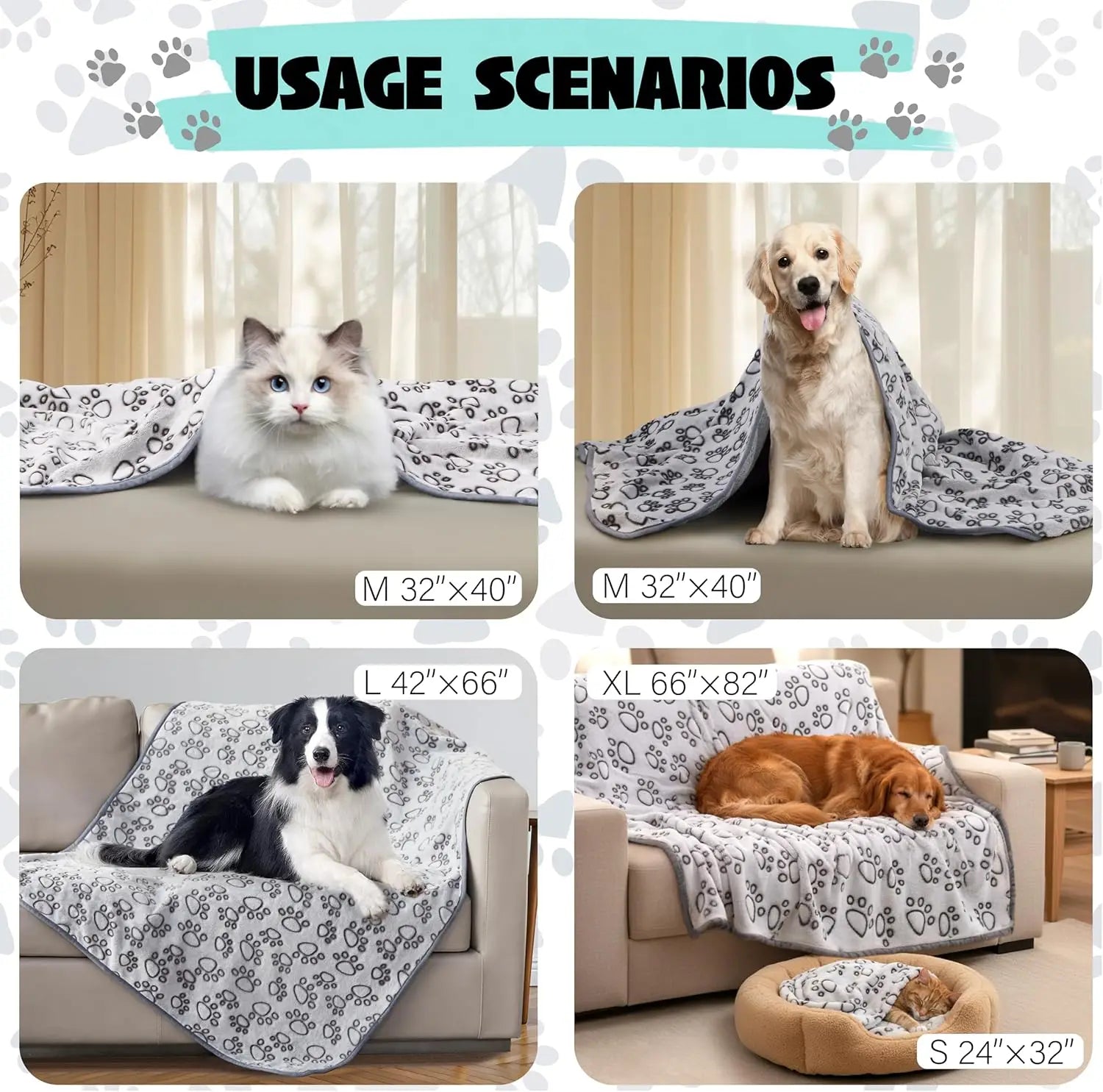 Manta suave de primera calidad para perros, manta lavable para gatos de interior, artículos esenciales para cachorros, perros grandes, medianos y pequeños