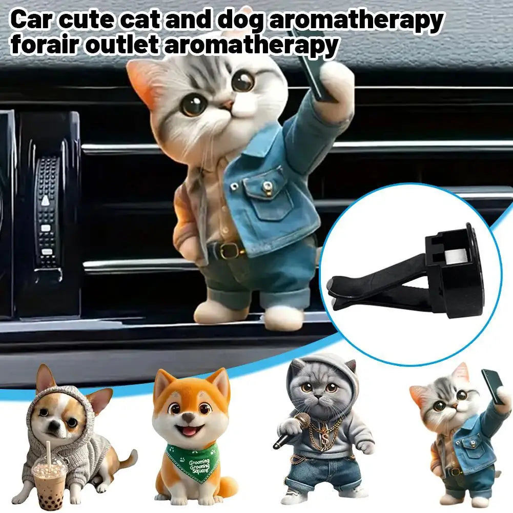 Clips de Perfume para salida de coche, ambientador de aire acondicionado, aromaterapia, lindo gato/perro, accesorios de decoración Interior, herramientas
