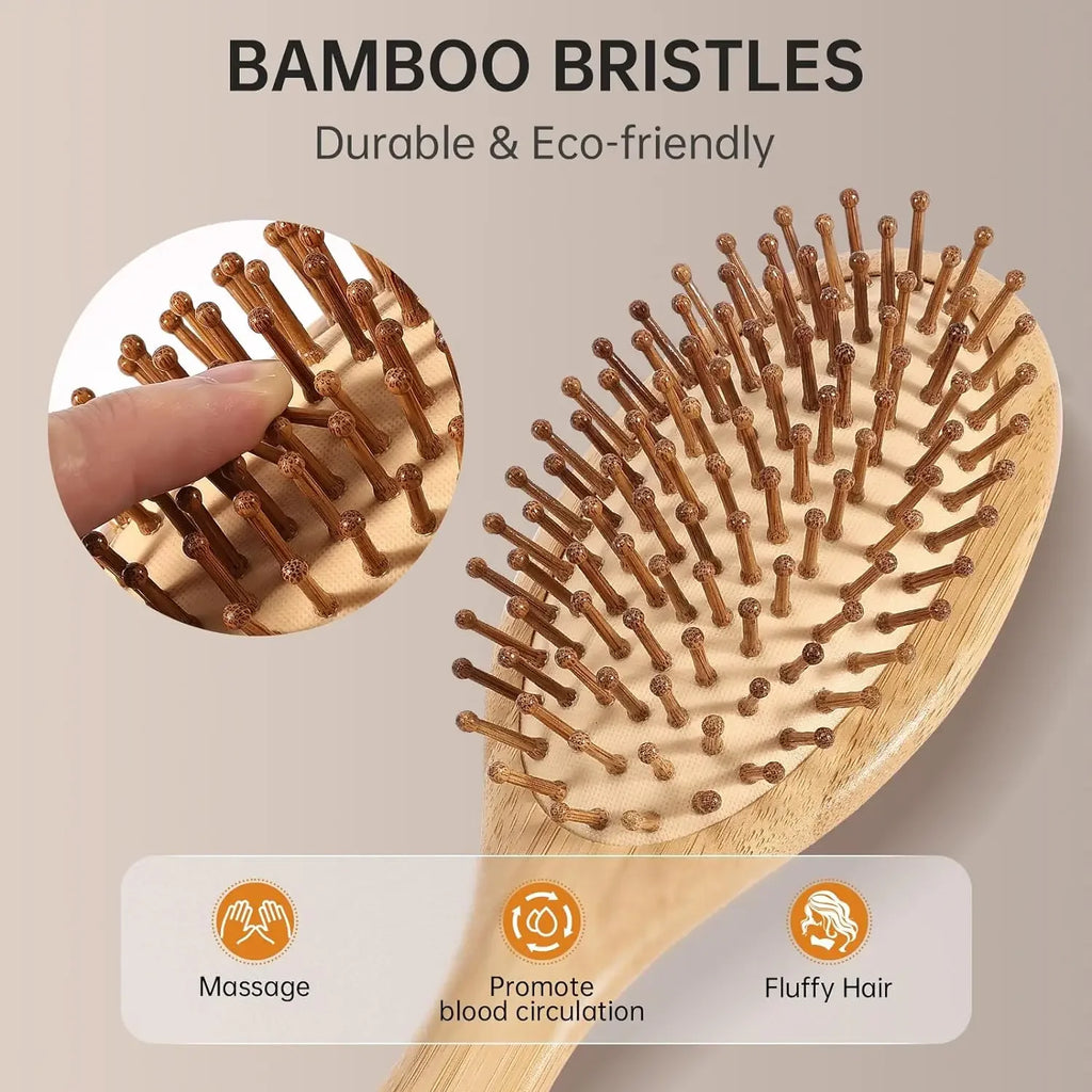 Peine de paleta de bambú Natural, peine con cojín de aire, masaje del cuero cabelludo, peine antiestático sin enredos, especial para pelucas de cabello real