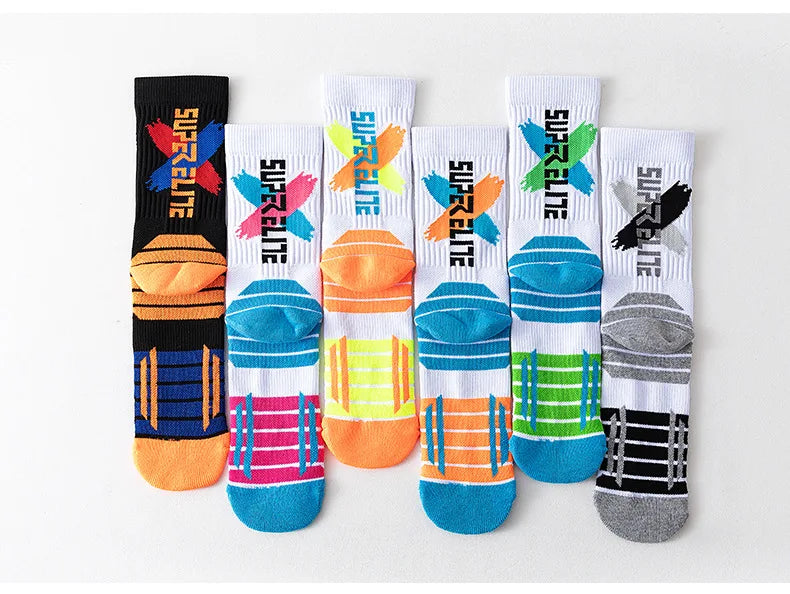 Calcetines deportivos profesionales para hombre, medias de tubo alto, con fondo grueso, absorbente de golpes, contraste de Color, Elite, 1 par