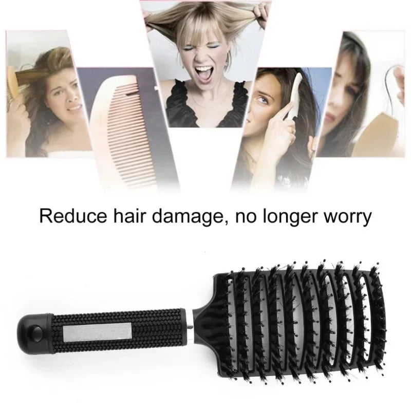 Cepillo para el cabello, cepillo para el cabello exfoliante, cerdas, peine para el cabello rizado húmedo para mujer, herramienta de peinado para salón, especial para pelucas de cabello Real