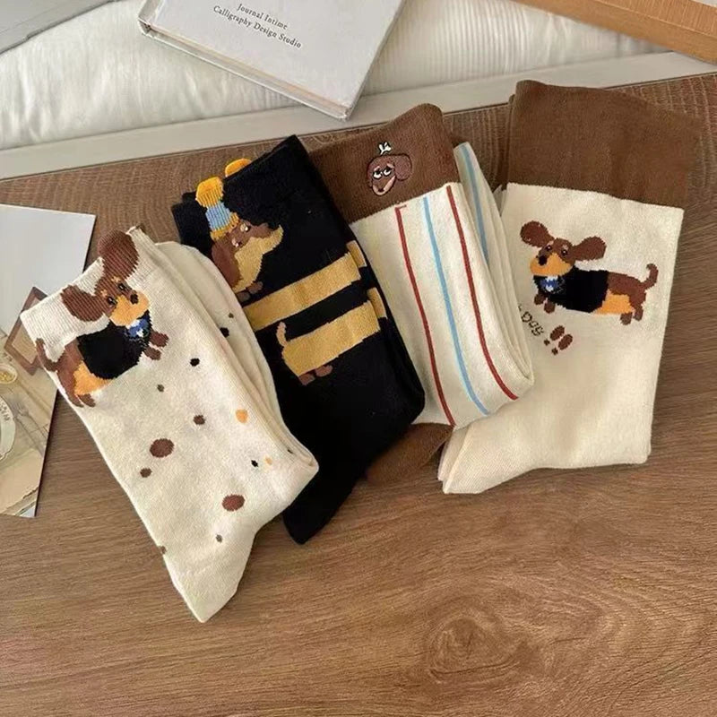 【N】 Calcetines divertidos de algodón con animales de perro salchicha, calcetines lindos y cálidos con estampado de dibujos animados de perro salchicha para otoño e invierno